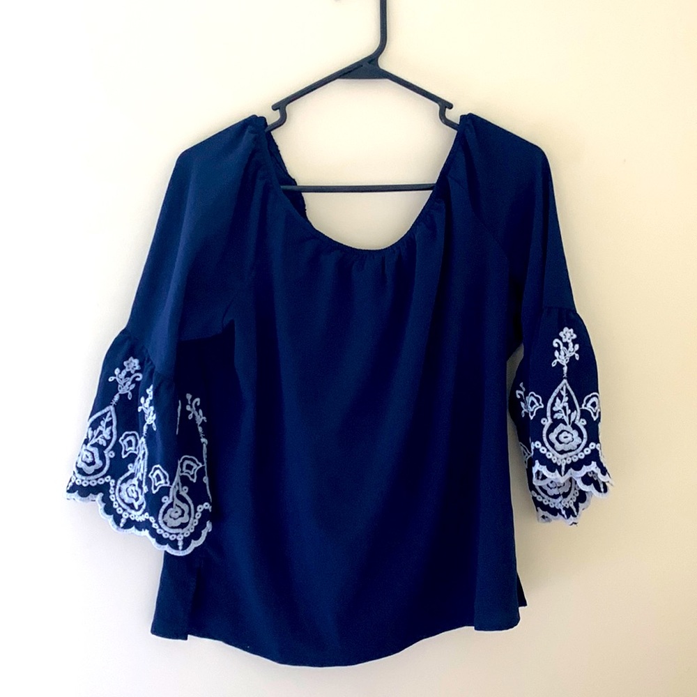 Navy Blue Off the Shoulder Blouse